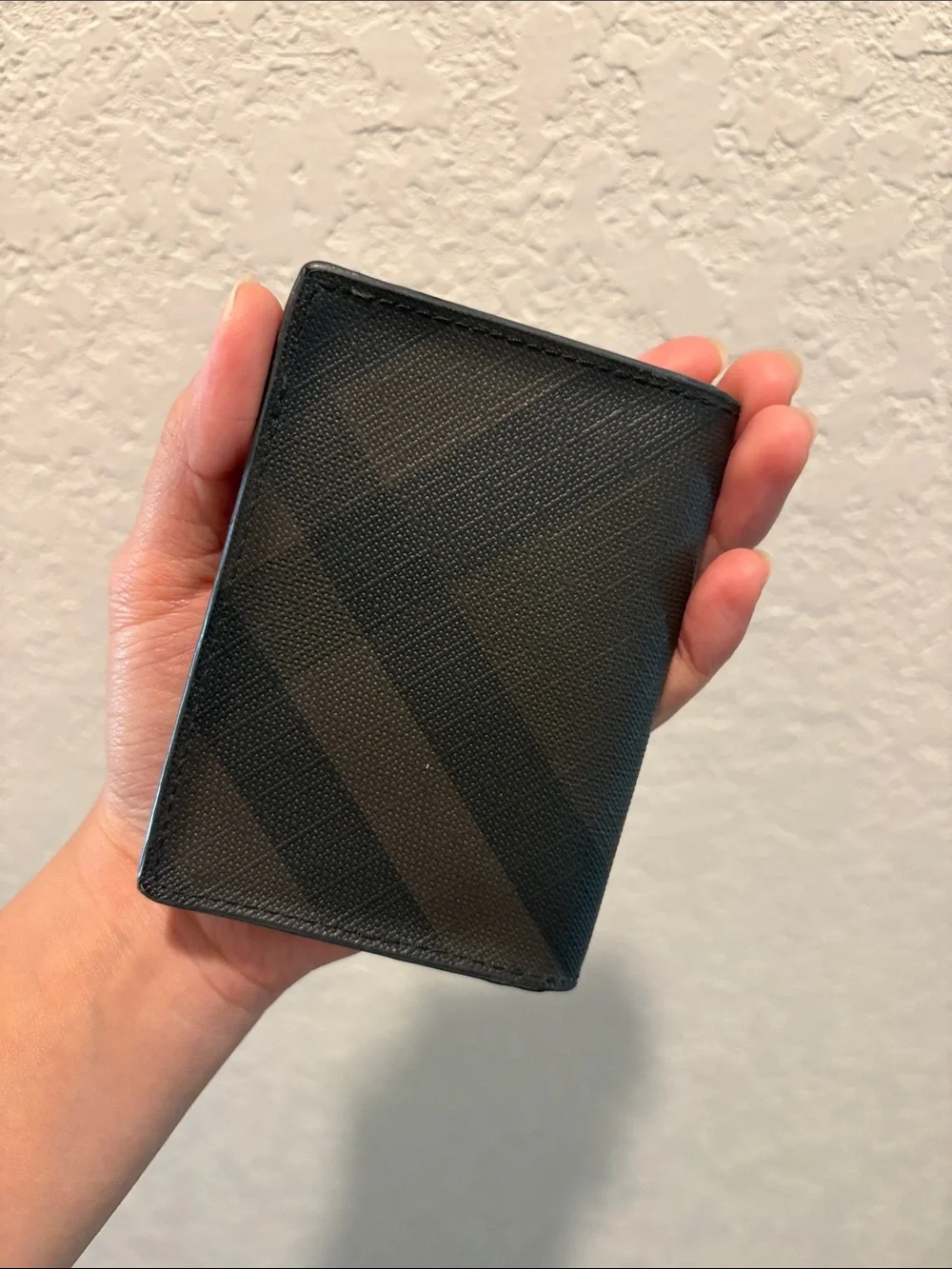 Burberry Card Holder Black Brown Textured Leather Bifold Wallet